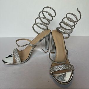 Charlotte Russe Silver Heels with Rhinestone Straps